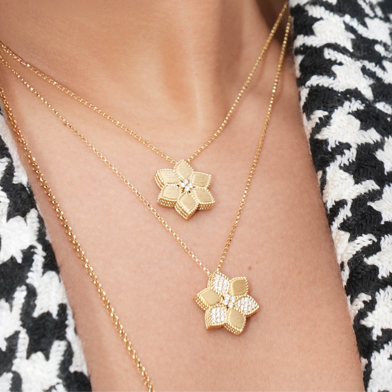 18K Gold Vernazza Diamond Satin Flower Necklace