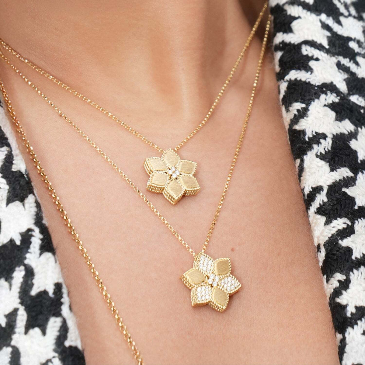 18K Gold Vernazza Diamond Satin Flower Necklace