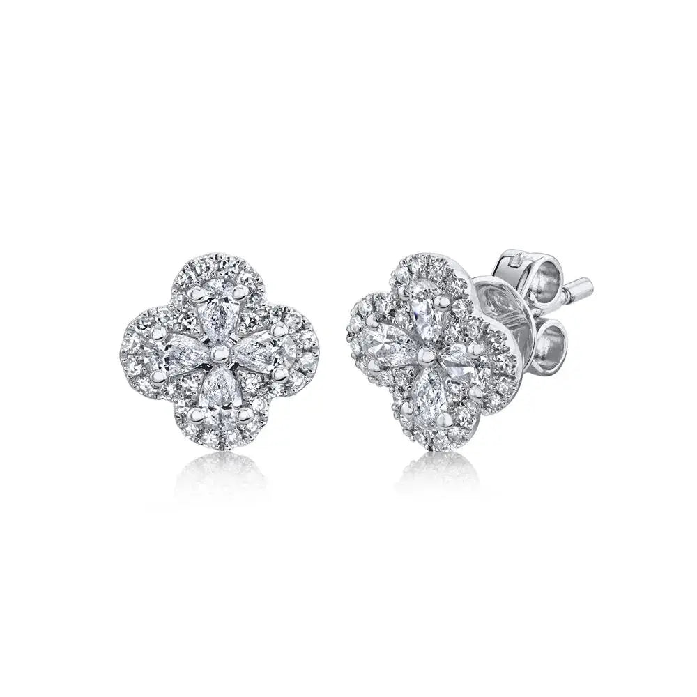 14KT WHITE GOLD DIAMOND CLOVER STUD EARRINGS WITH 0.60 CARATS TOTAL WEIGHT; SI CLARITY; G-I COLOUR.