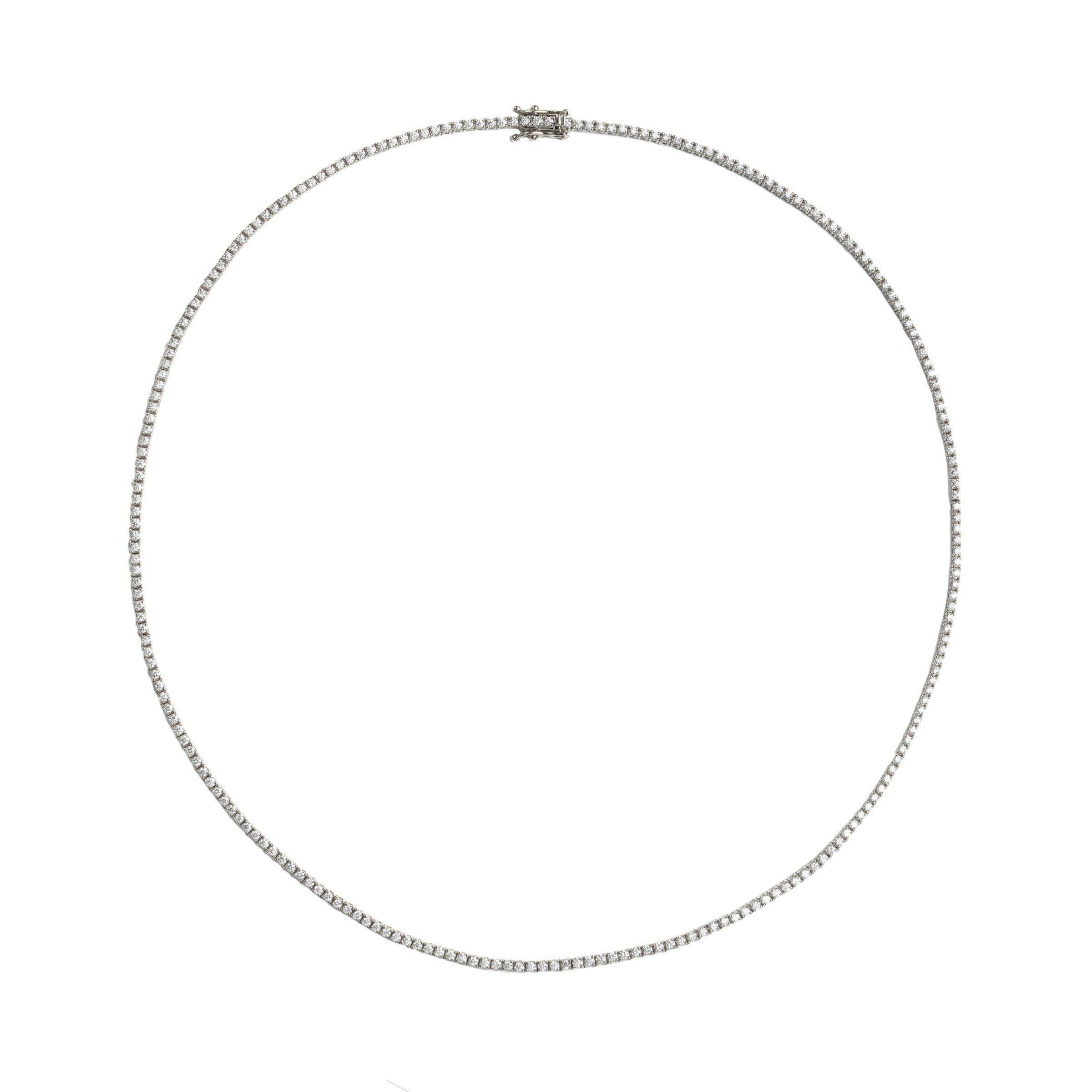 Video Thumbnail: White Gold 18 Diamond Tennis Necklace 5 3045 - 14k White Gold 18" Slim Diamond Tennis Necklace 5.01ctw