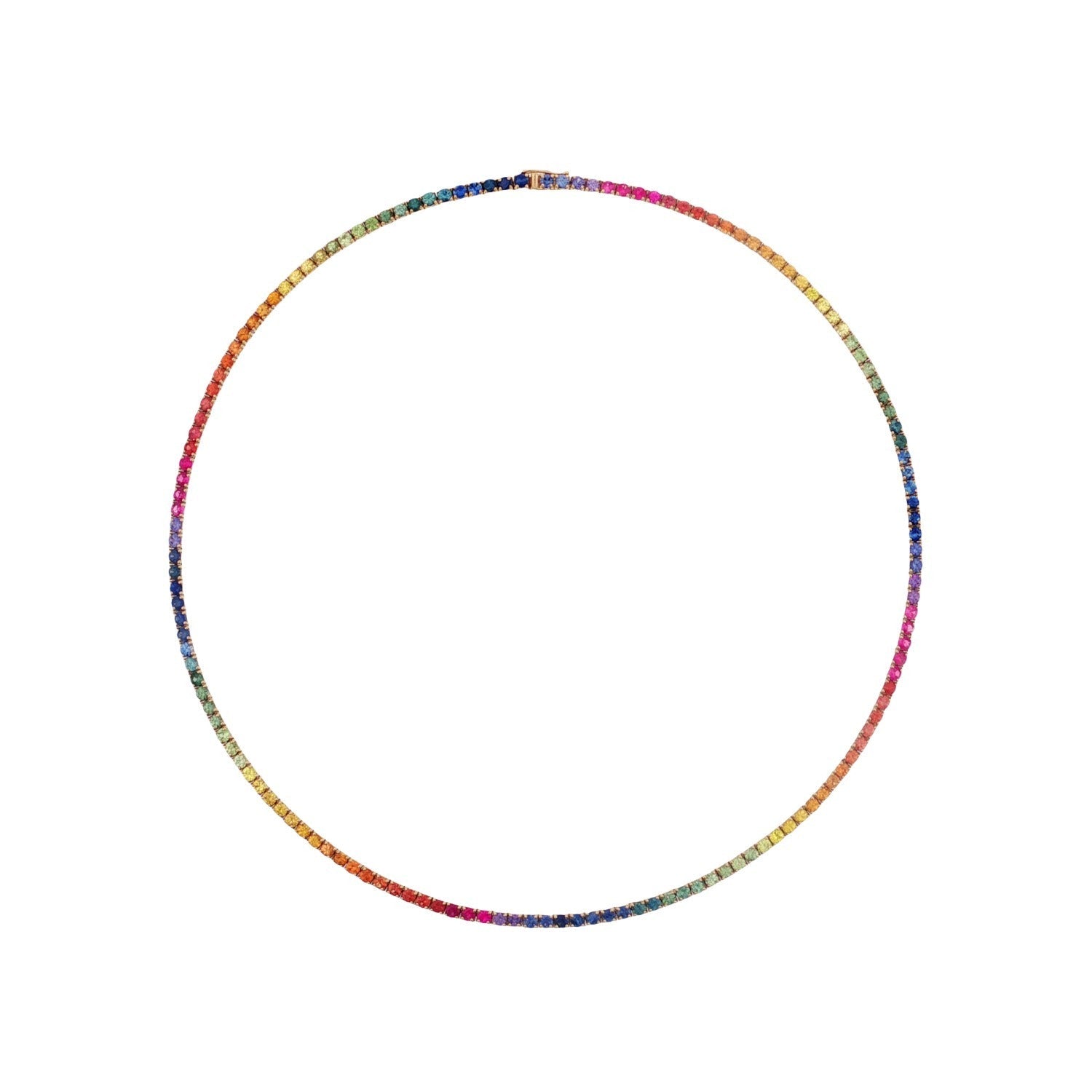 Video Thumbnail: Yellow Gold 17 Rainbow Sapphire Tennis Necklace 13 - Howard 14k Yellow Gold 17" Rainbow Sapphire Tennis Necklace 13.36ctw