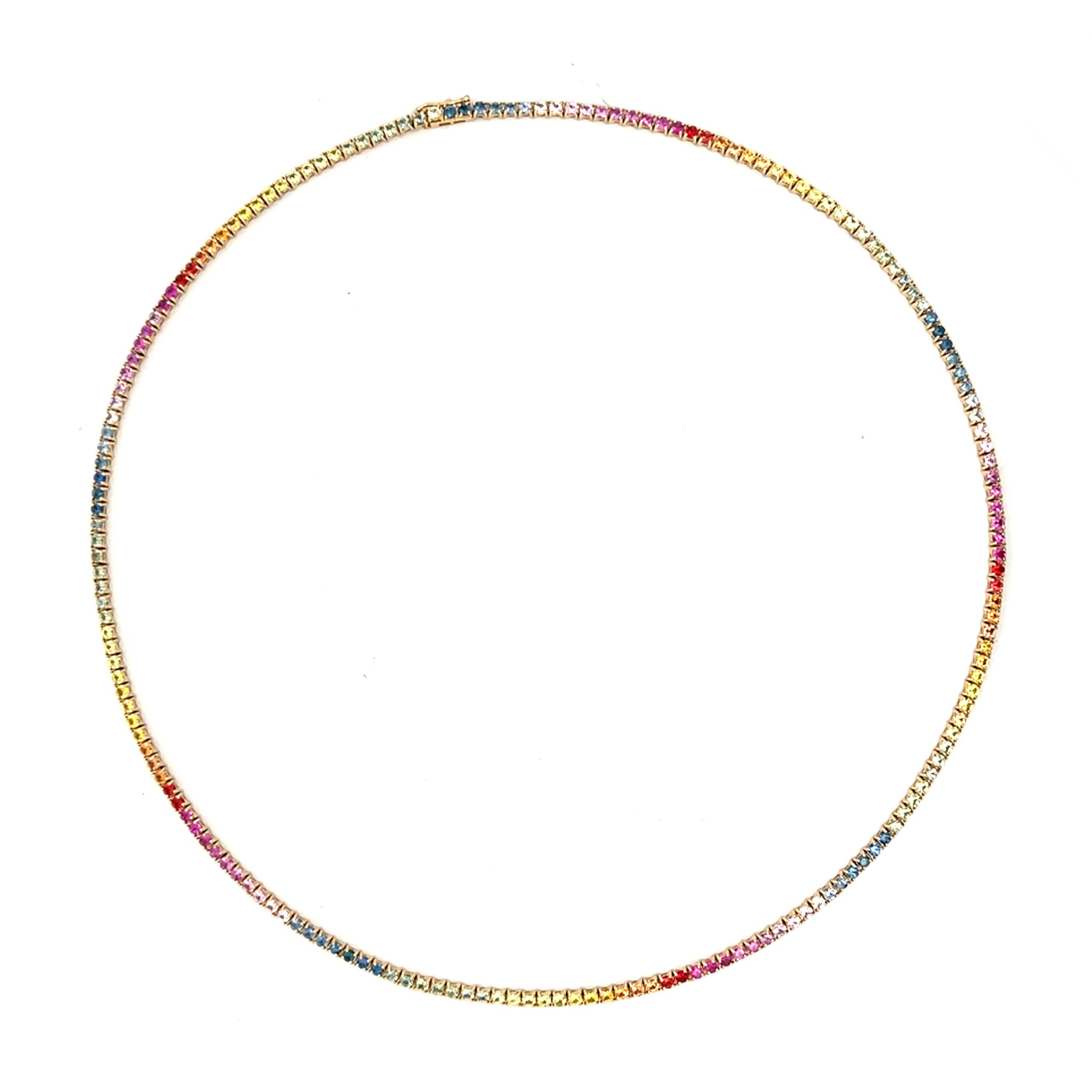 Video Thumbnail: Yellow Gold 17 Rainbow Sapphire Tennis Necklace 7 - Howard 14k Yellow Gold 17" Rainbow Sapphire Tennis Necklace 7.81ctw