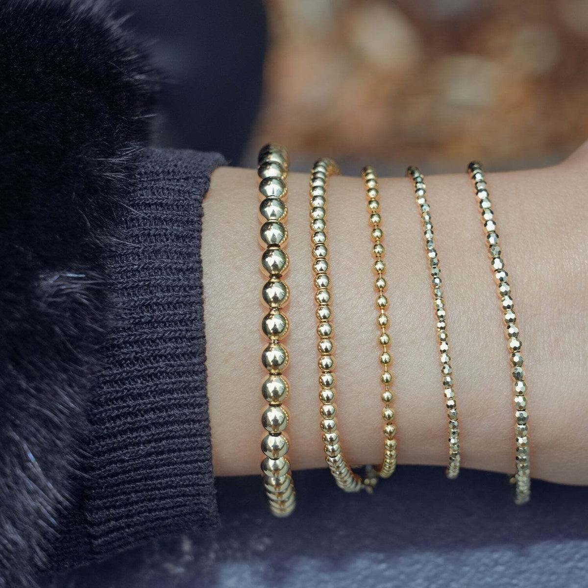 Video Thumbnail: 16 - 7.5in Yellow Gold Glitter Bead Style Bracelet