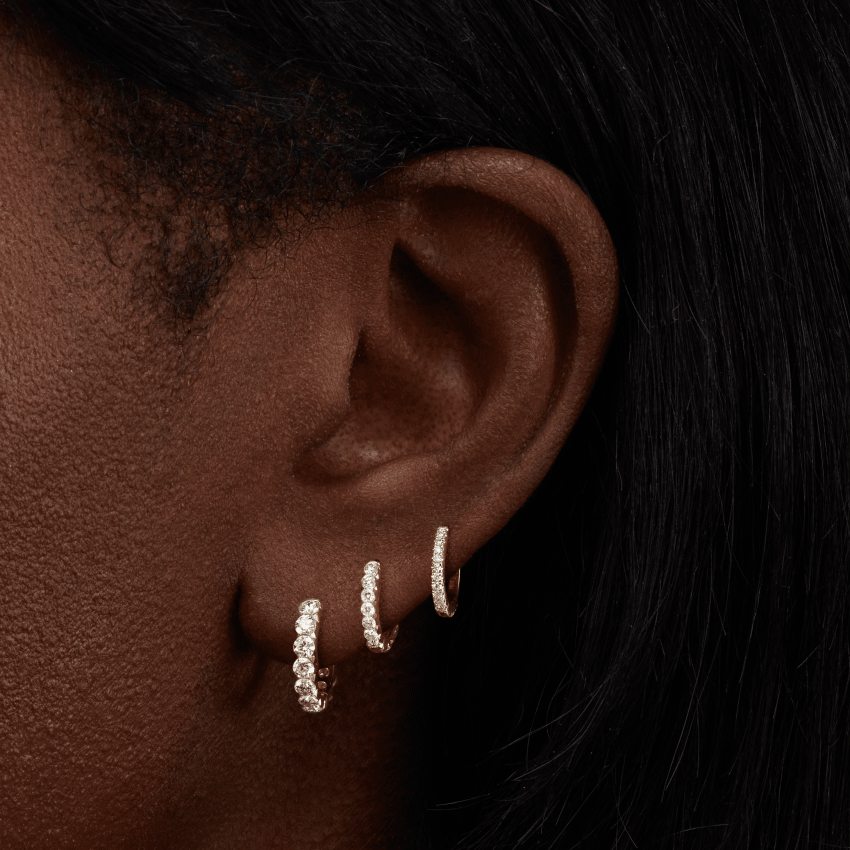 18K Rose Gold 11mm Diamond Eternity Hoop Earring