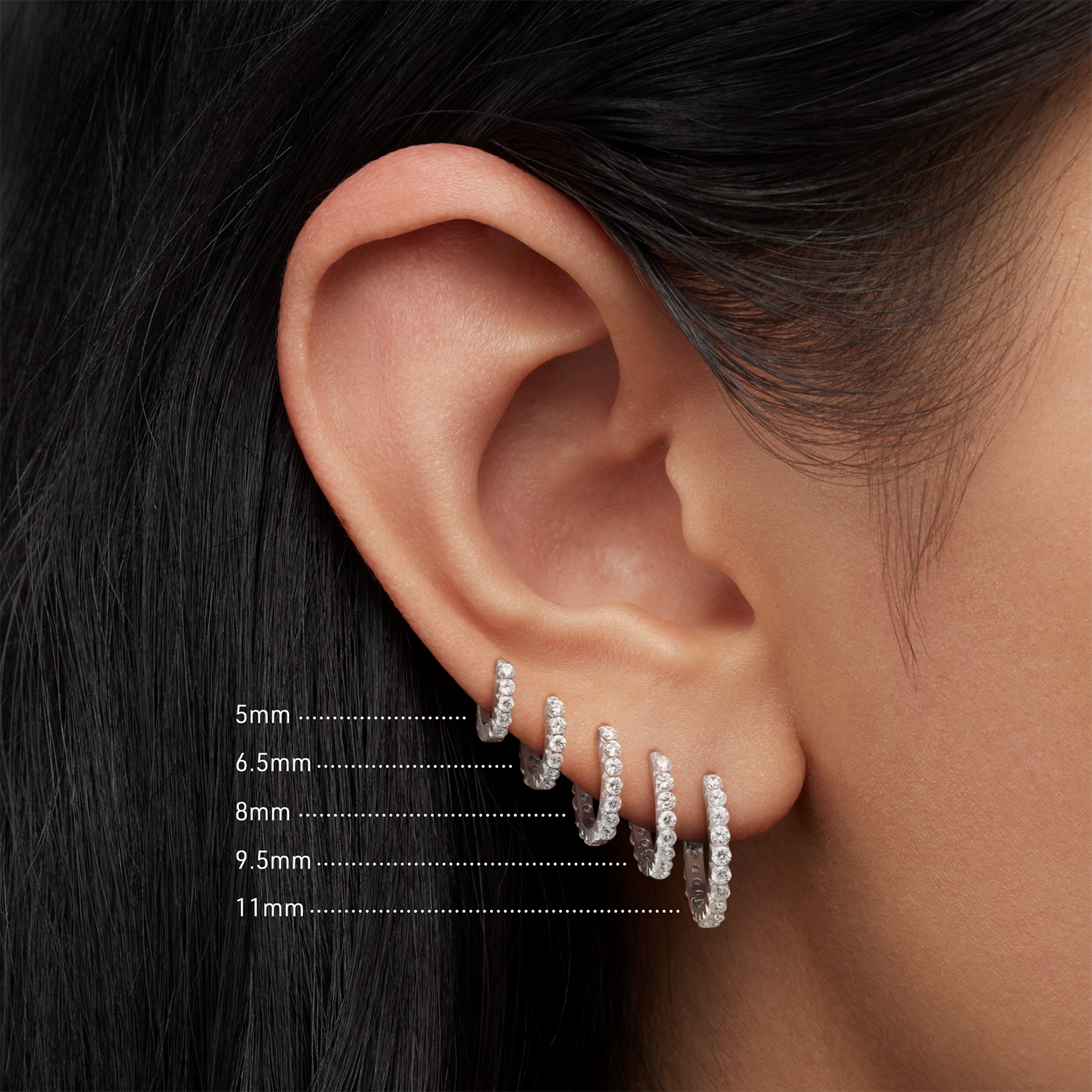 18K Rose Gold 8mm Invisible Set Diamond Eternity Hoop Earring