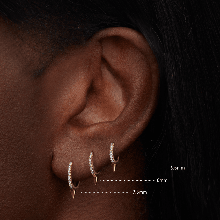 18K Rose Gold Single Short Spike Diamond Eternity Hoop Earring