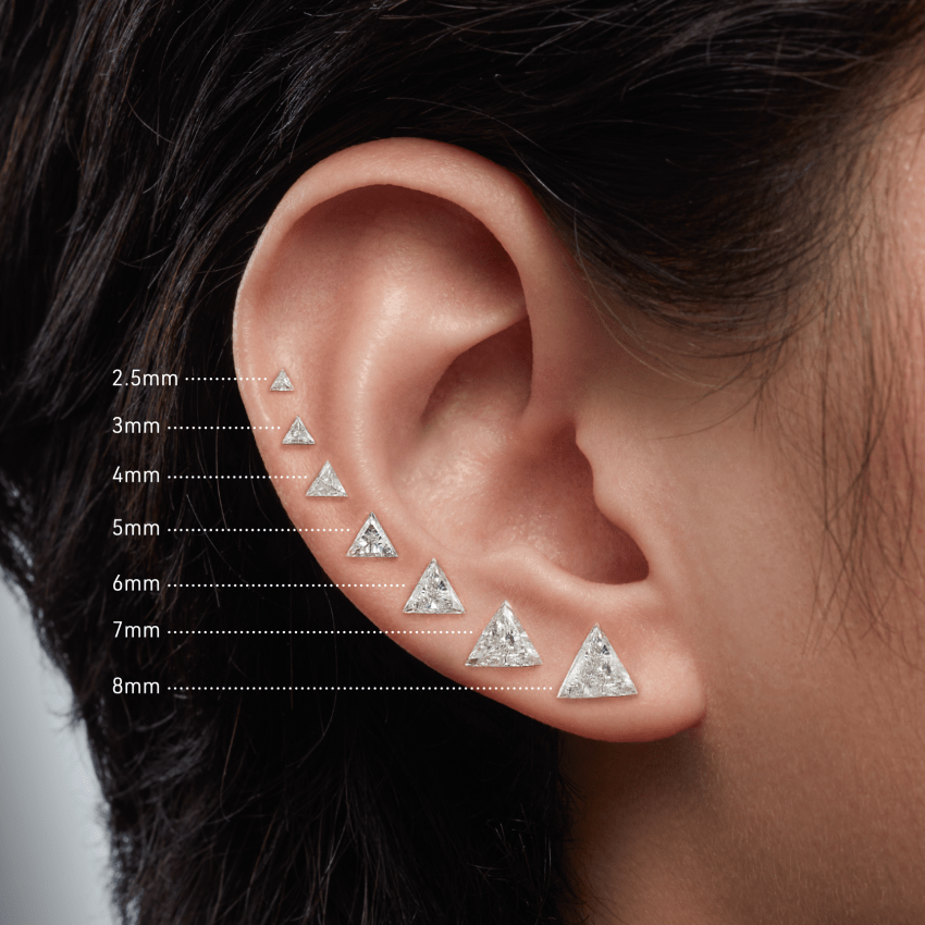 18K White Gold Invisible Set Triangle Diamond Stud Earring