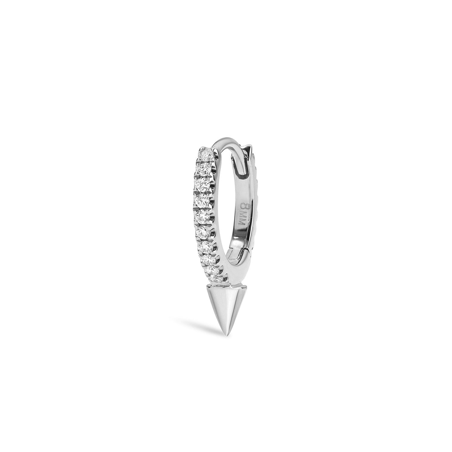 18K White Gold Single Short Spike Diamond Eternity Hoop Earring