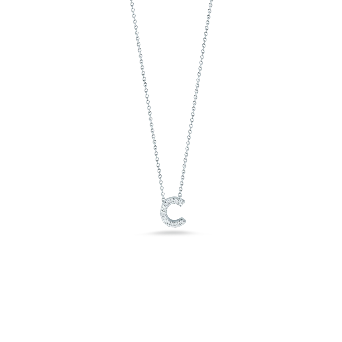 Roberto Coin 18K White Gold 18" Tiny Treasures Diamond Love Letter C Necklace 0.05 ctw