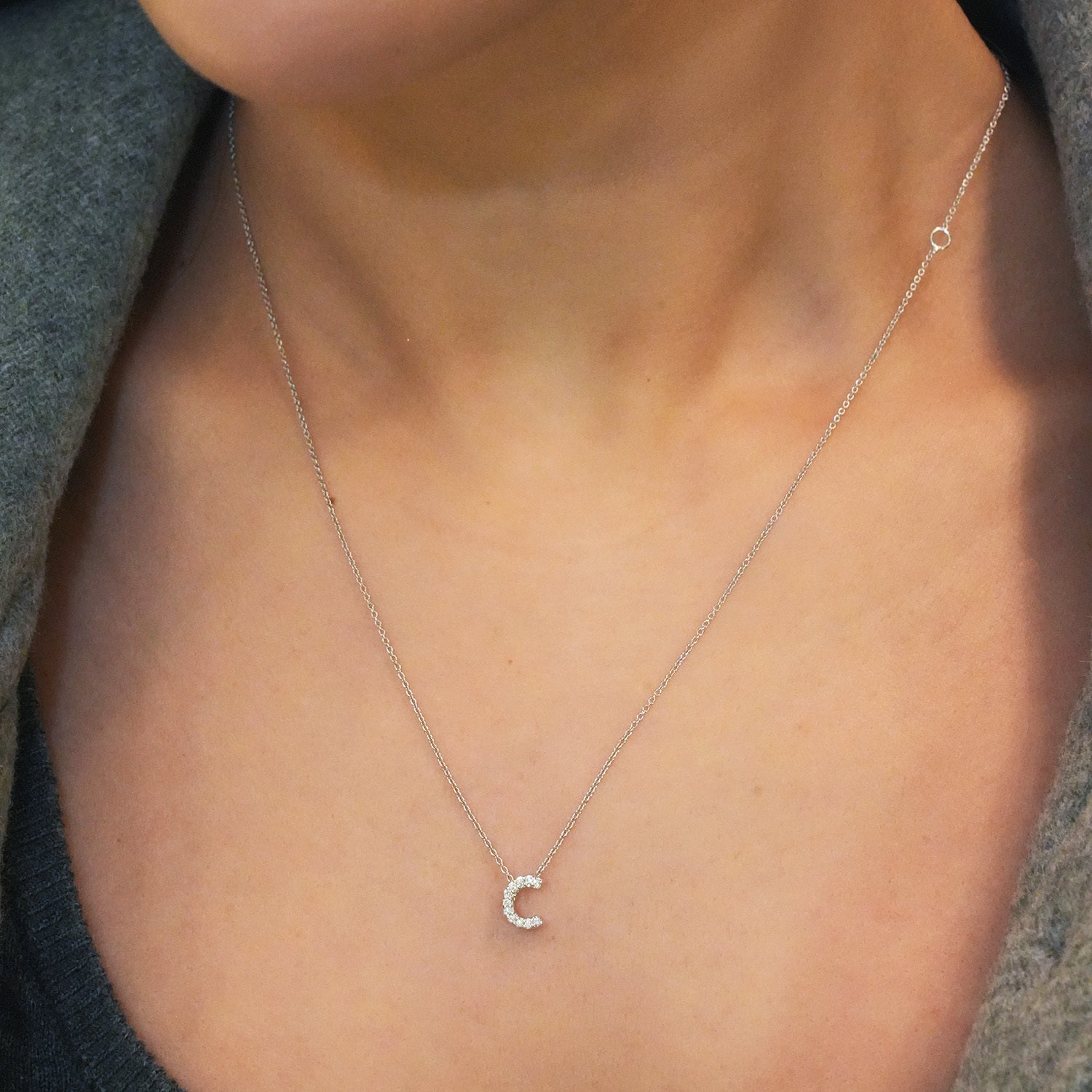 Roberto Coin 18K White Gold 18" Tiny Treasures Diamond Love Letter C Necklace 0.05 ctw
