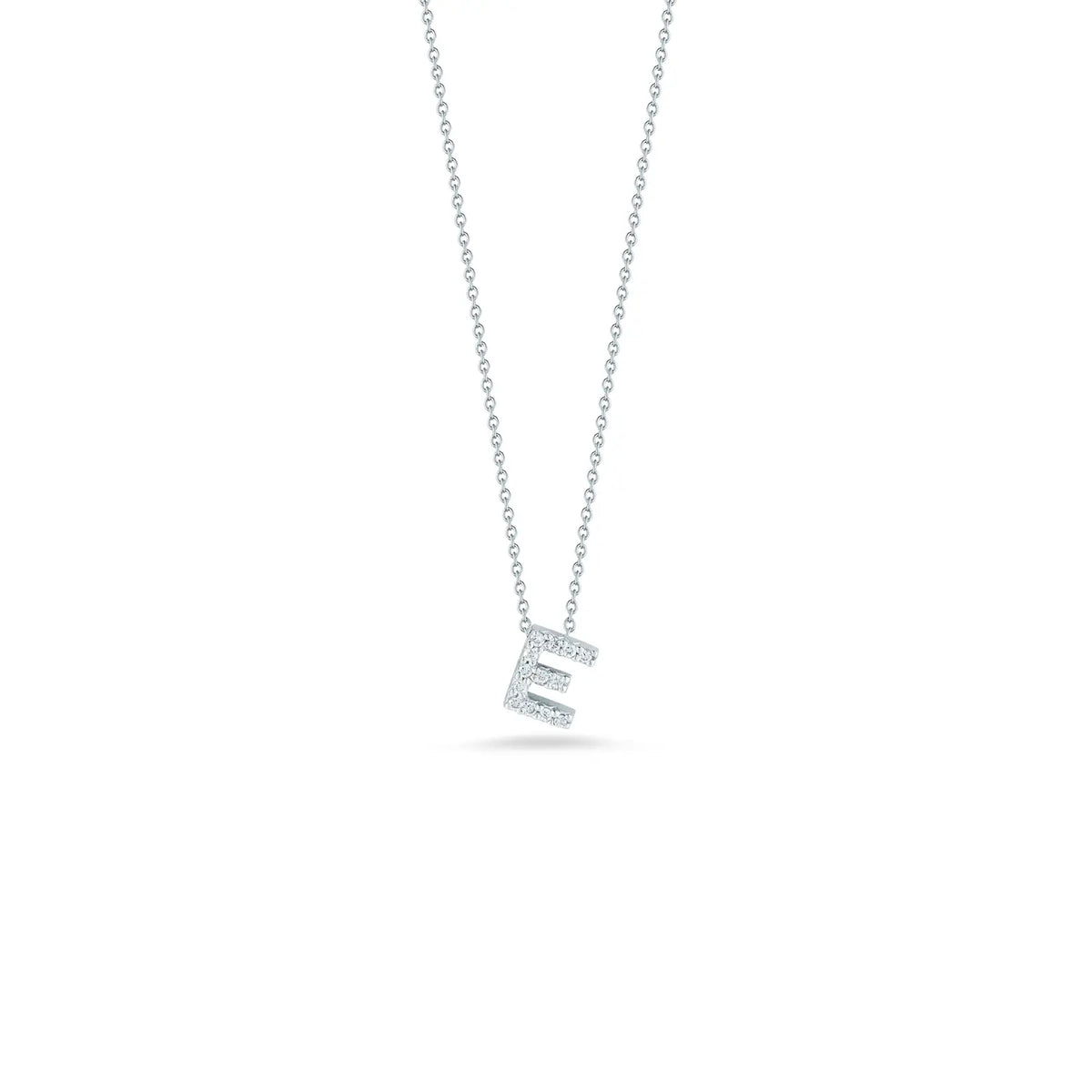 Roberto Coin 18K White Gold 18" Tiny Treasures Diamond Love Letter E Necklace 0.06 ctw