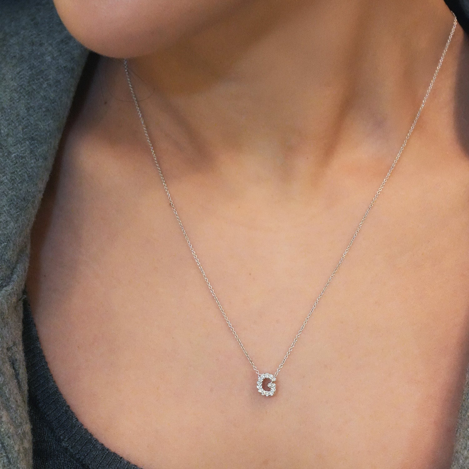 Roberto Coin 18K White Gold 18" Tiny Treasures Diamond Love Letter G Necklace 0.06 ctw
