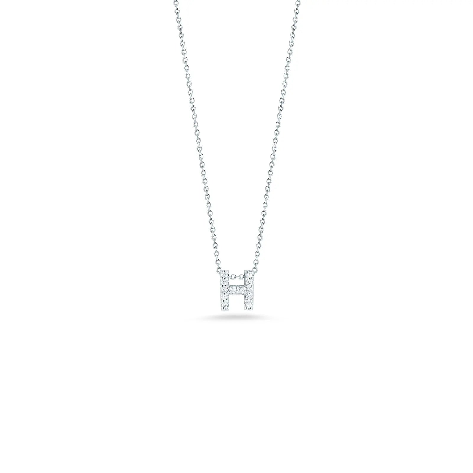 Roberto Coin 18K White Gold 18" Tiny Treasures Diamond Love Letter H Necklace 0.06 ctw