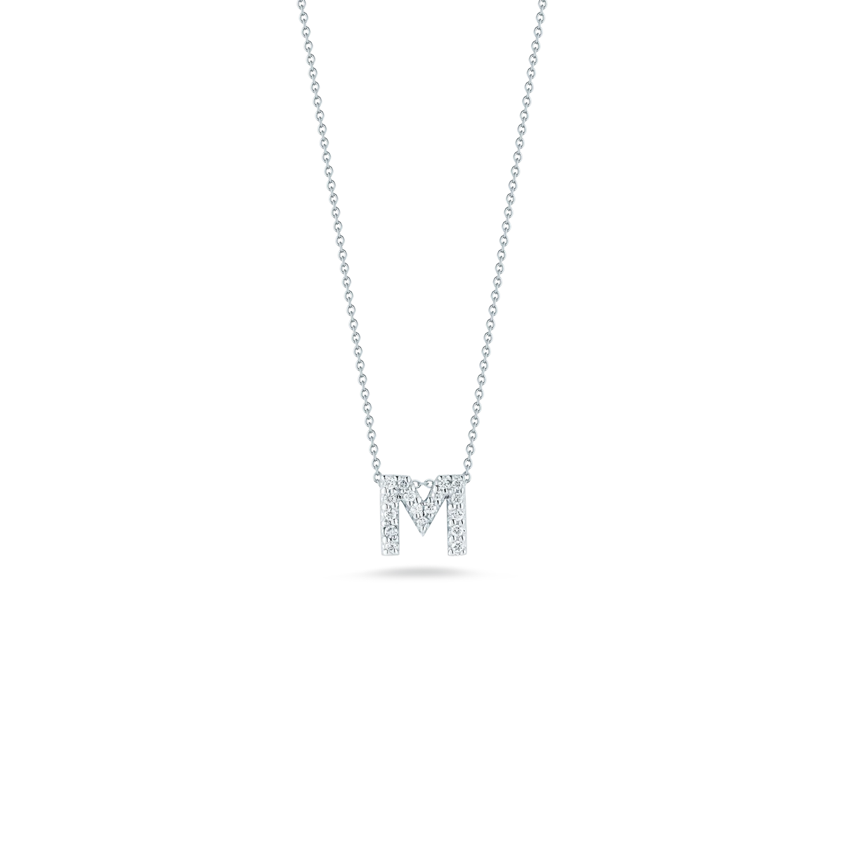 Roberto Coin 18K White Gold 18" Tiny Treasures Diamond Love Letter M Necklace 0.08 ctw