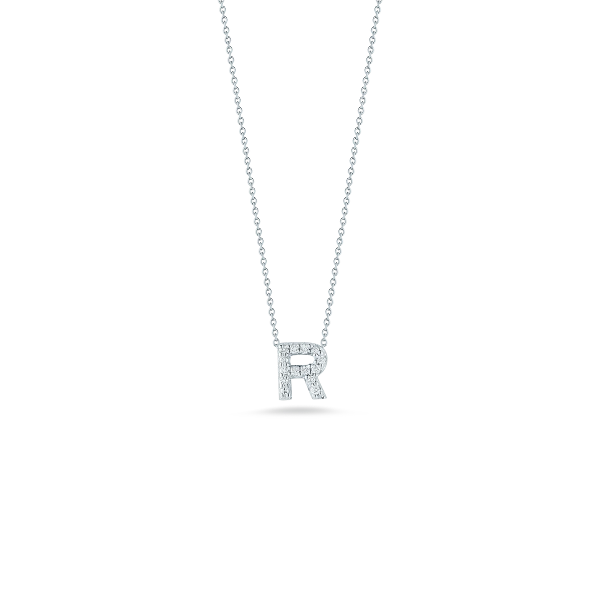 Roberto Coin 18K White Gold 18" Tiny Treasures Diamond Love Letter R Necklace 0.06 ctw
