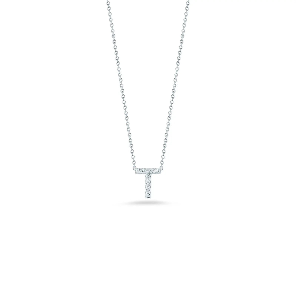 Roberto Coin 18K White Gold 18" Tiny Treasures Diamond Love Letter T Necklace 0.04 ctw