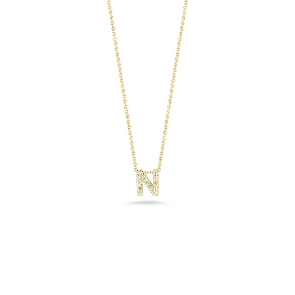 Roberto Coin 18K Yellow Gold 18" Tiny Treasures Diamond Love Letter N Necklace 0.06 ctw