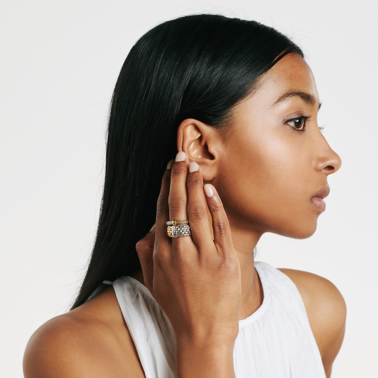 Essentials 18K Gold Bicolour Flex'it Ring With Round Mesh