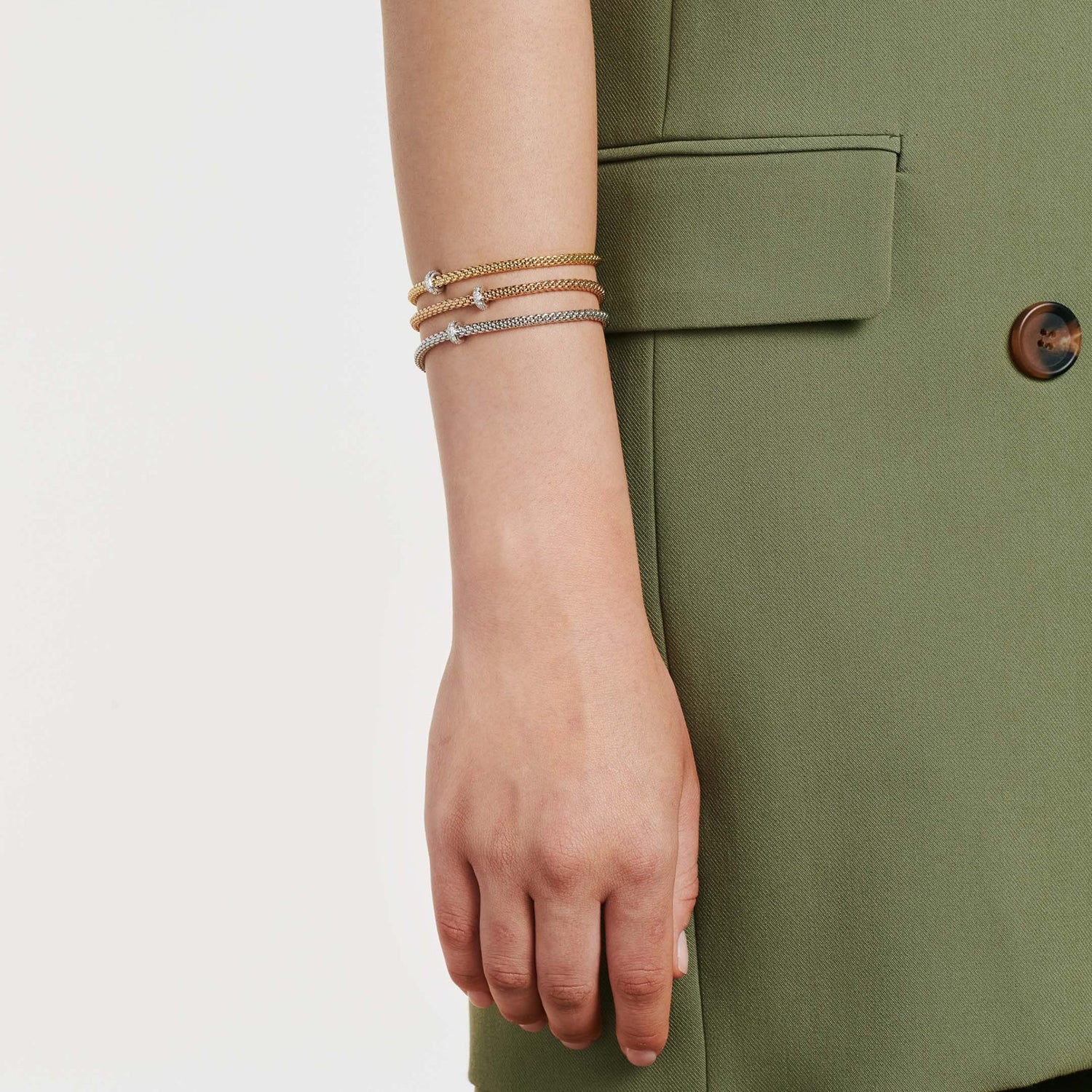 Prima 18K Rose Gold Flex'it Bracelet with Pave Set Rondel Medium