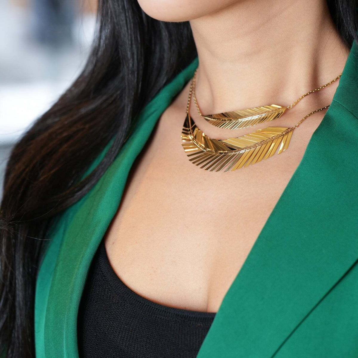 CADAR DESIGN 18K YELLOW GOLD GEOMETRIC FEATHER GOLD NECKLACE WITH AN EXTENSION CHAIN TO ADJUST LENGTH. Feather: 2.75 x 0.5 (in) 68 x 12 (mm) Chain Length 15-18 in Chain Thickness: 1 mm