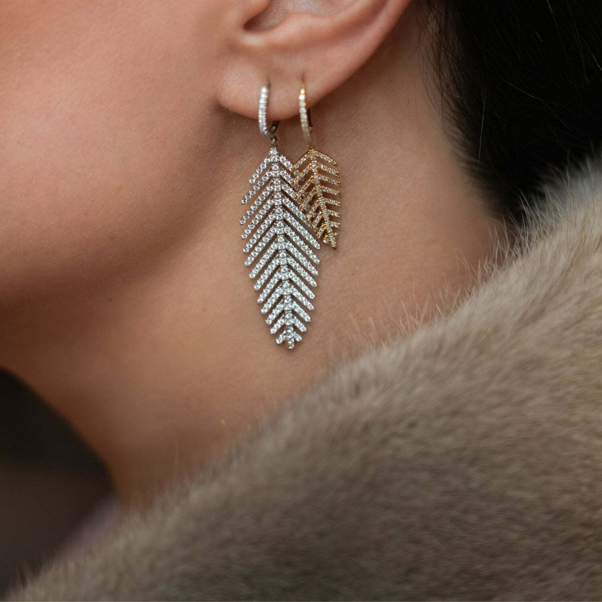 Video Thumbnail: 54 - Feather Drop Diamond Pave Earrings