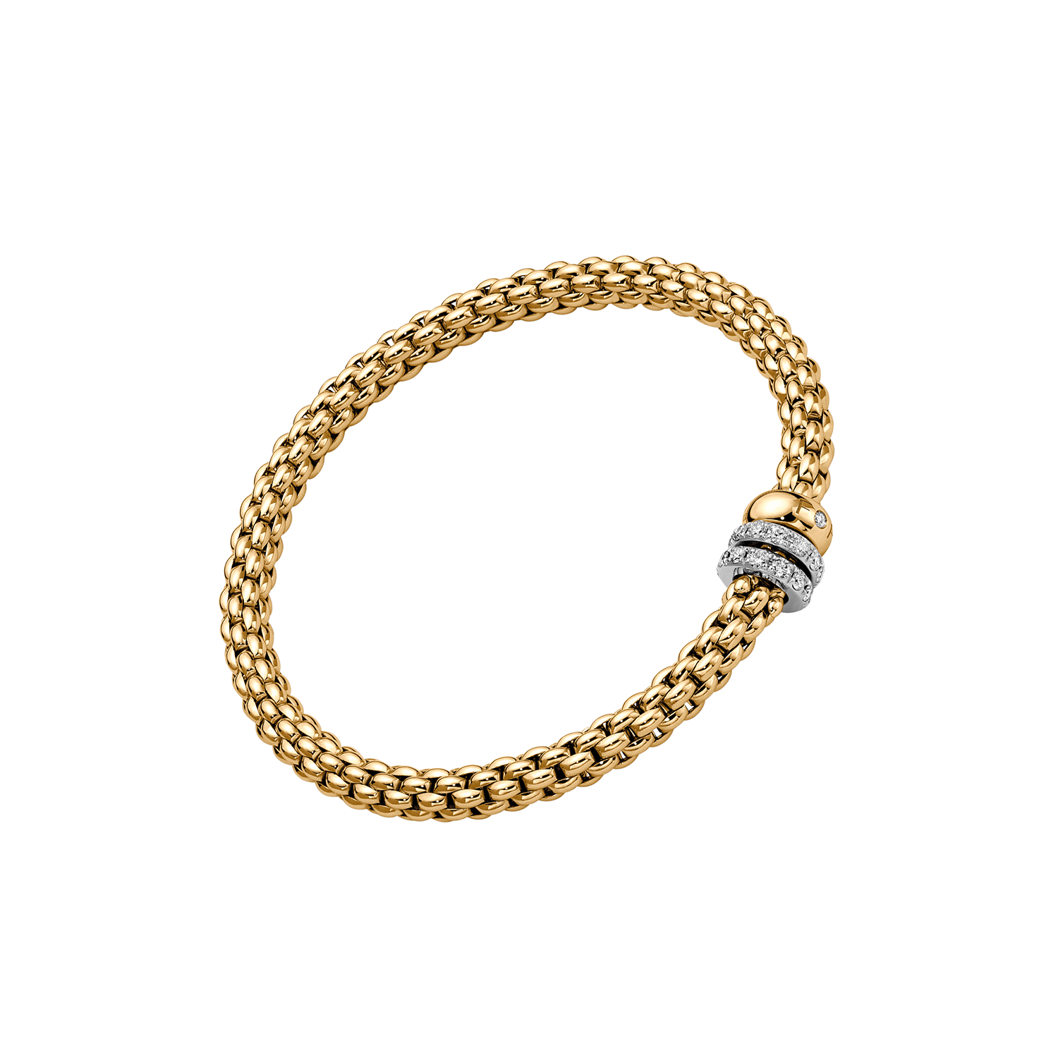 Solo 18K Yellow Gold Flex'it Bracelet with Three Rondels and Diamond Pavé