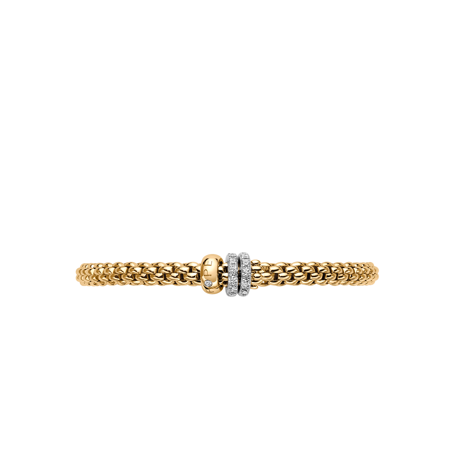 Solo 18K Yellow Gold Flex'it Bracelet with Three Rondels and Diamond Pavé