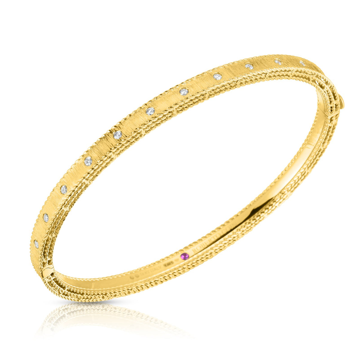 Roberto Coin 18k Yellow Gold Princess Diamond Small Satin Bangle 0.17ctw