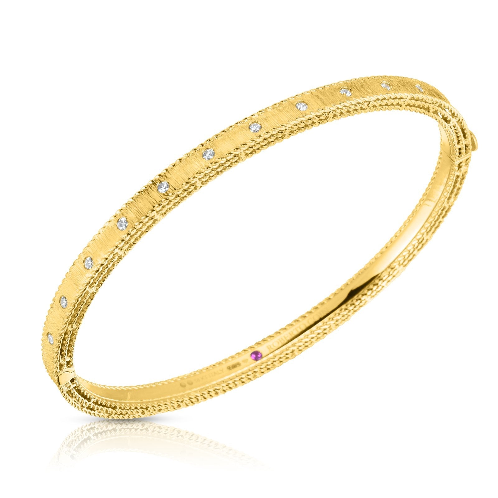 Roberto Coin 18k Yellow Gold Princess Diamond Small Satin Bangle 0.17ctw
