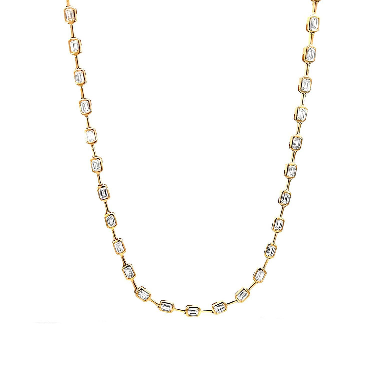 Video Thumbnail: Fancy Emerald Diamond Necklace; Cast in 14k Yellow Gold. Channel Set W
