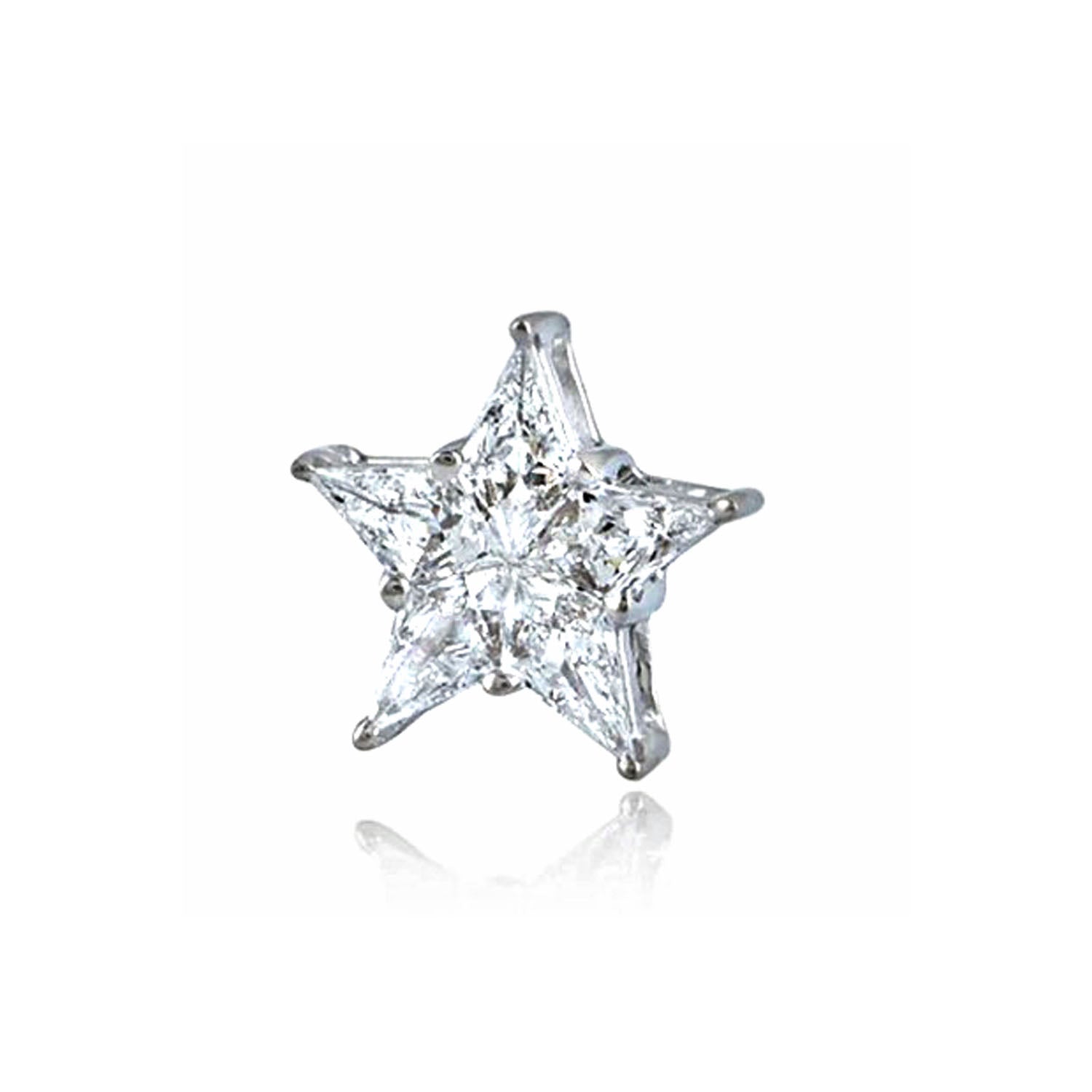Star Diamond Stud Single Earrings 18K White Gold.