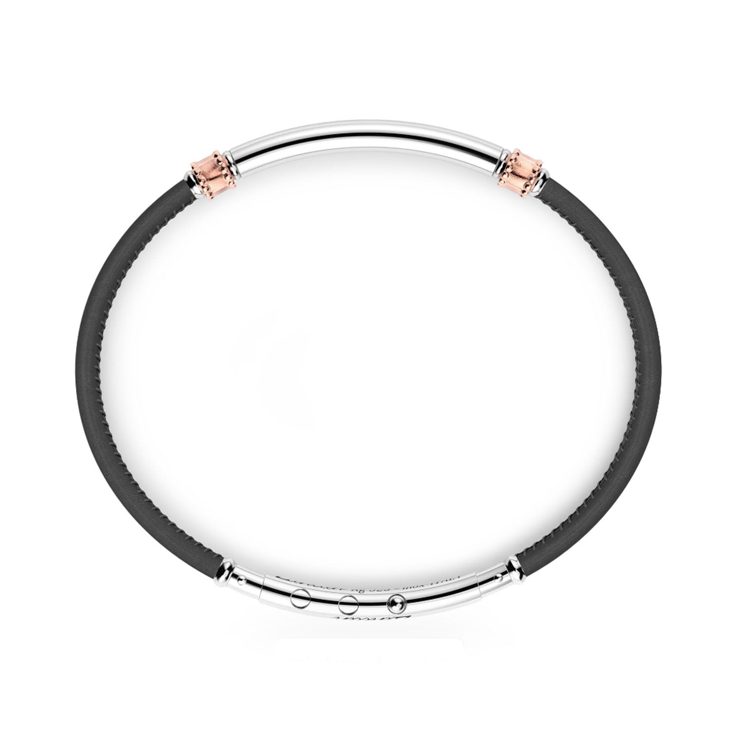 Black Leather Bracelet with Silver Tag