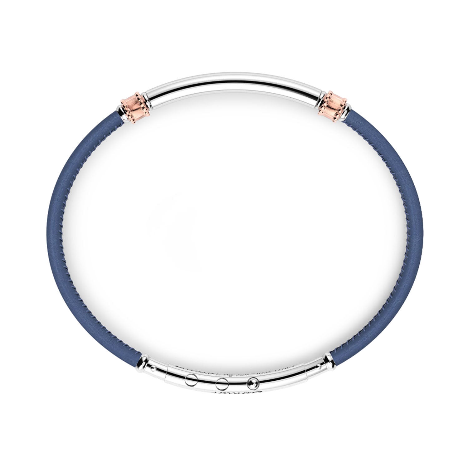 Blue Leather Bracelet with Silver Tag