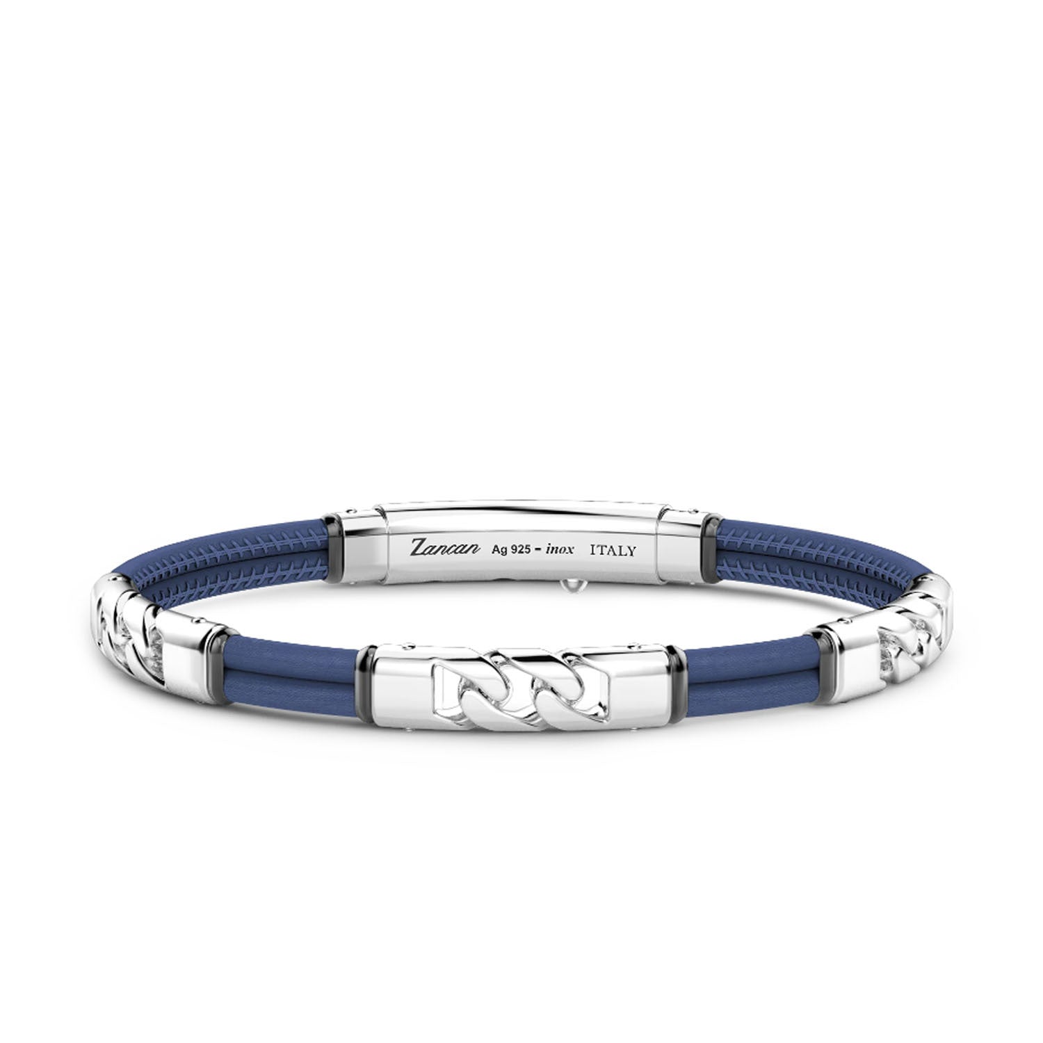 Blue Natural Leather Bracelet with Silver Elements