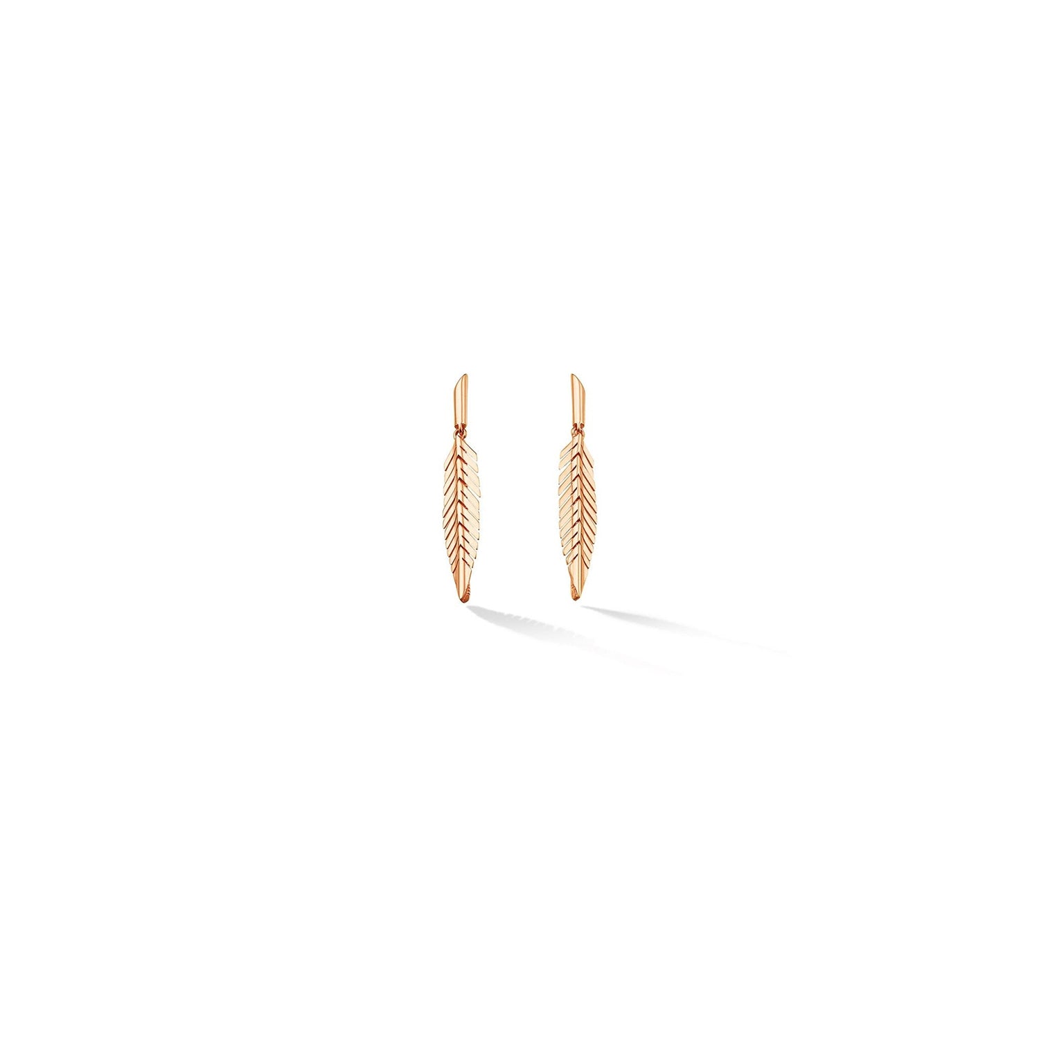 18K Rose Gold Small Feather Drop Earrings