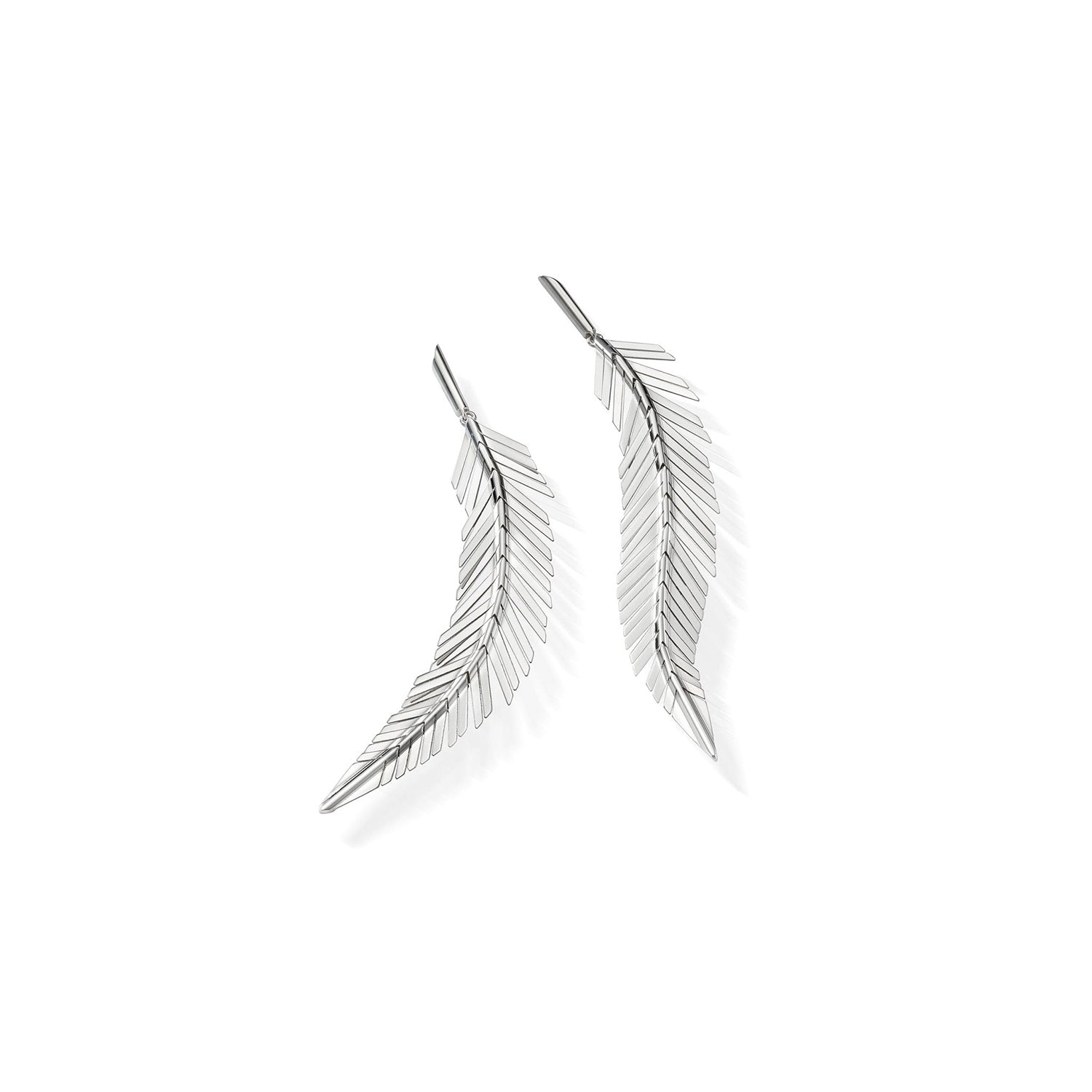 18K White Gold Medium Feather Drop Earrings