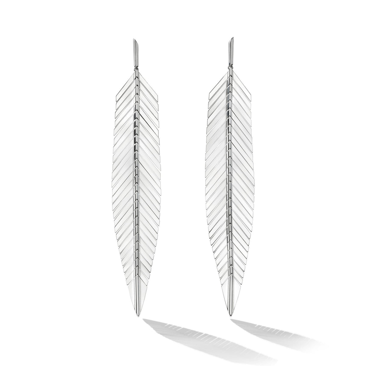 CADAR DESIGN 18K WHITE GOLD MEDIUM FEATHER DROP EARRINGS