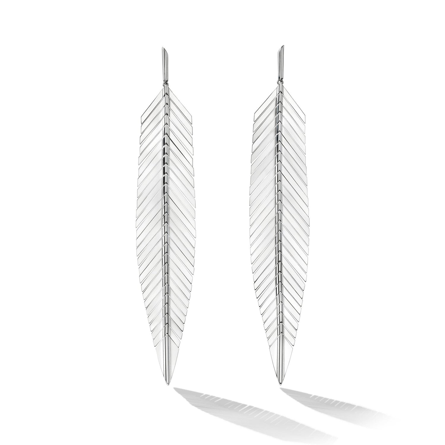 18K White Gold Medium Feather Drop Earrings