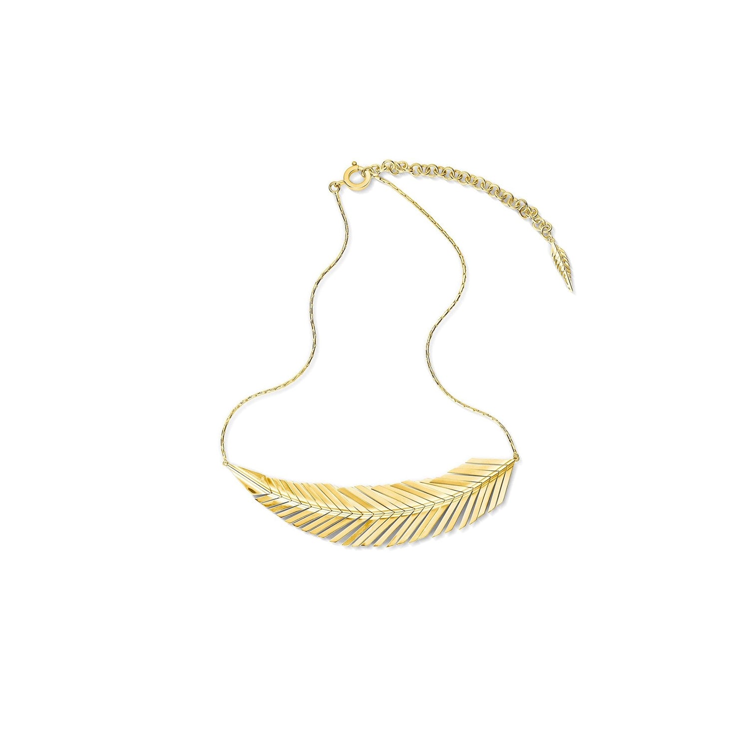 Video Thumbnail: Cadar Design Yellow Gold Geometric Feather Gold Necklace With an Extension Chain to Adjust Length Feather Length 4 5 in 112 Mm Feather Width 0 75 in 22 Mm Chain Length 19 in Chain 0209 - Cadar 18k Yellow Gold Large Feather Necklace
