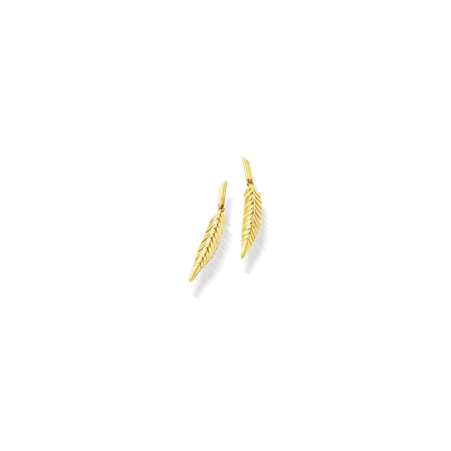 18K Yellow Gold Small Feather Drop Earrings