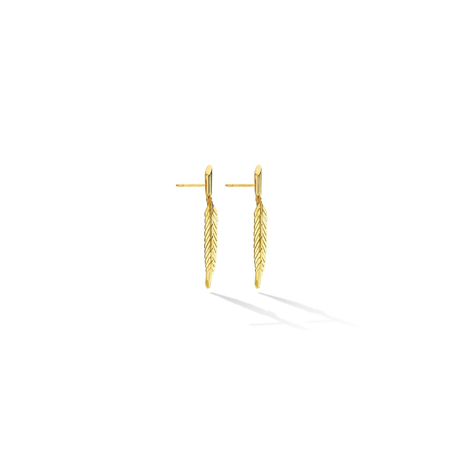 18K Yellow Gold Small Feather Drop Earrings
