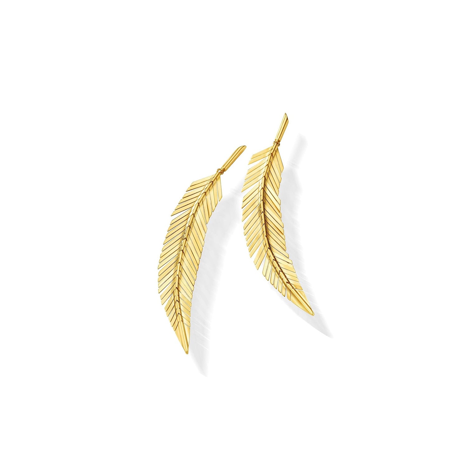 18K Yellow Gold Medium Feather Drop Earrings