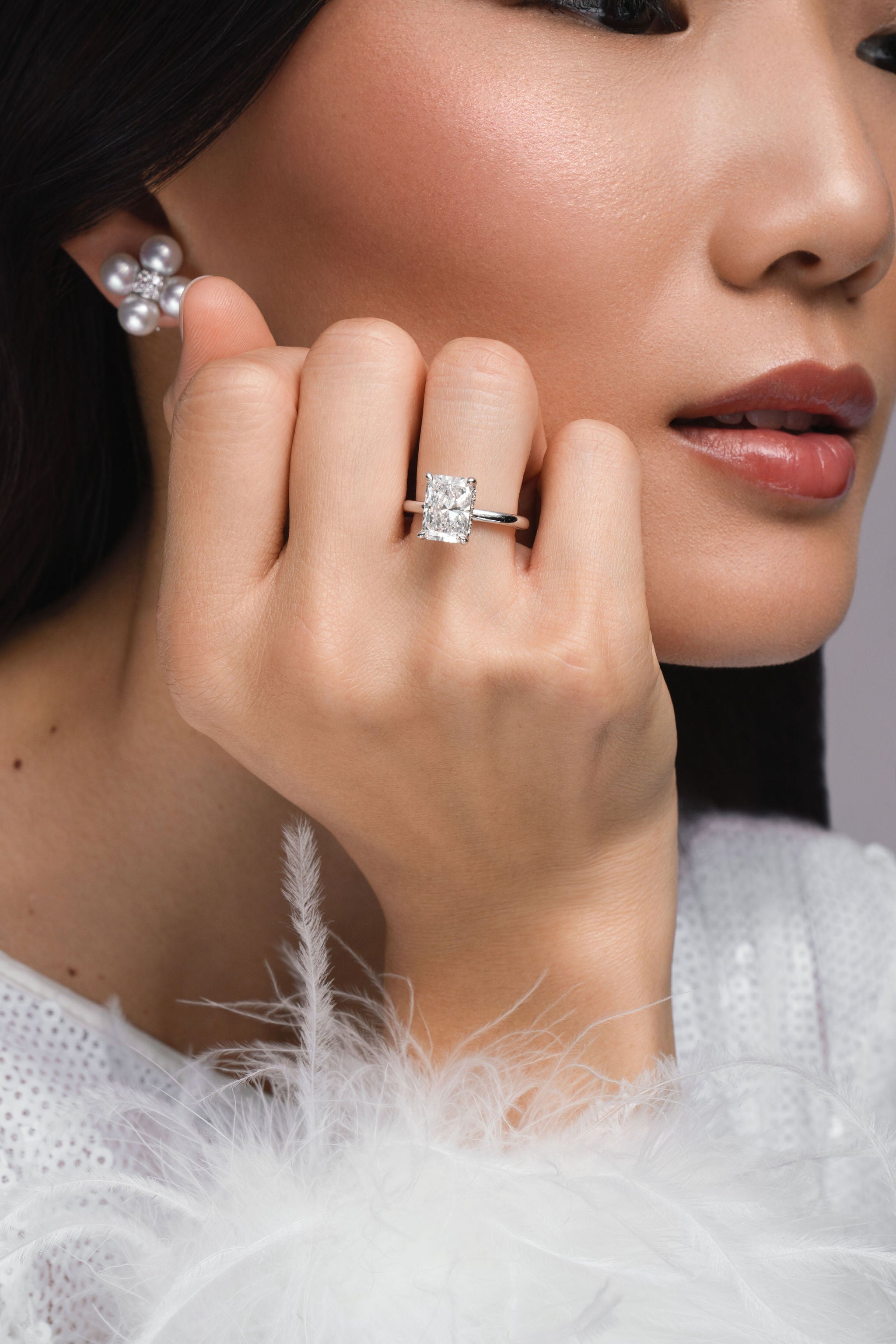 18K White Gold Pearl Sequence Clip Diamond Earrings