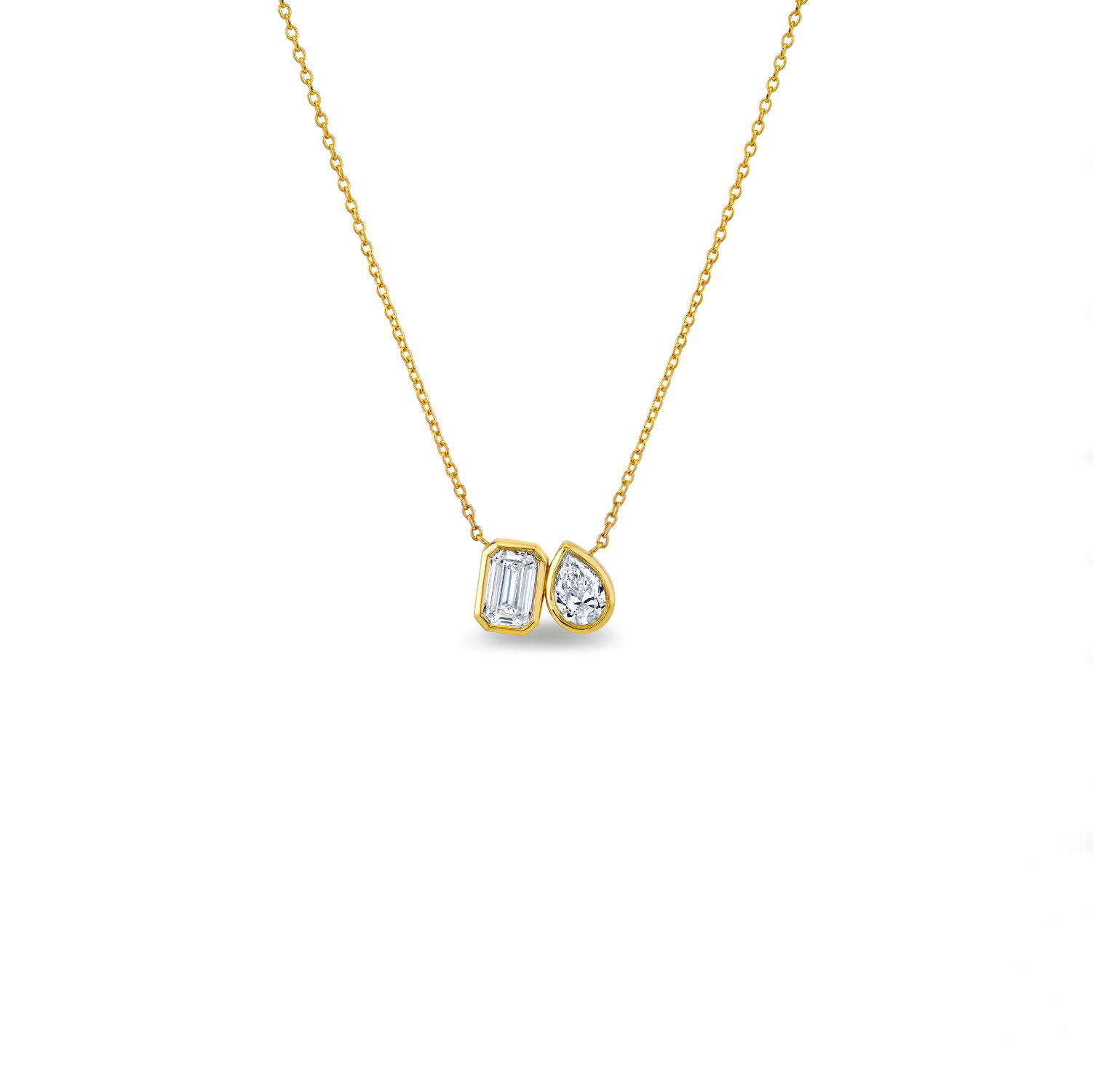 18k Yellow Gold Emerald Cut and Pear Pendant with Cable Chain