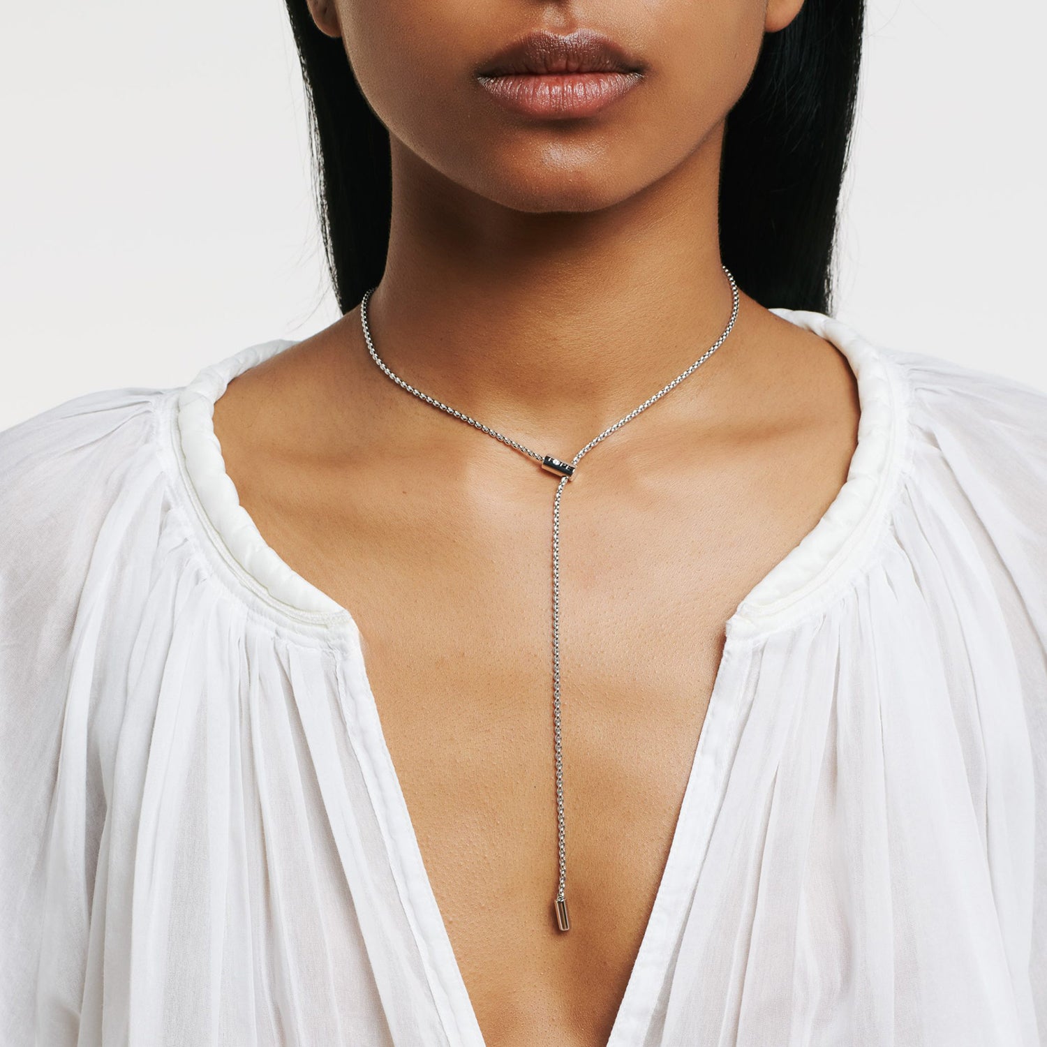 Fope Aria 18K Yellow Gold Adjustable Lariat Necklace with Sliding Diamond Clasp 0.01cttw