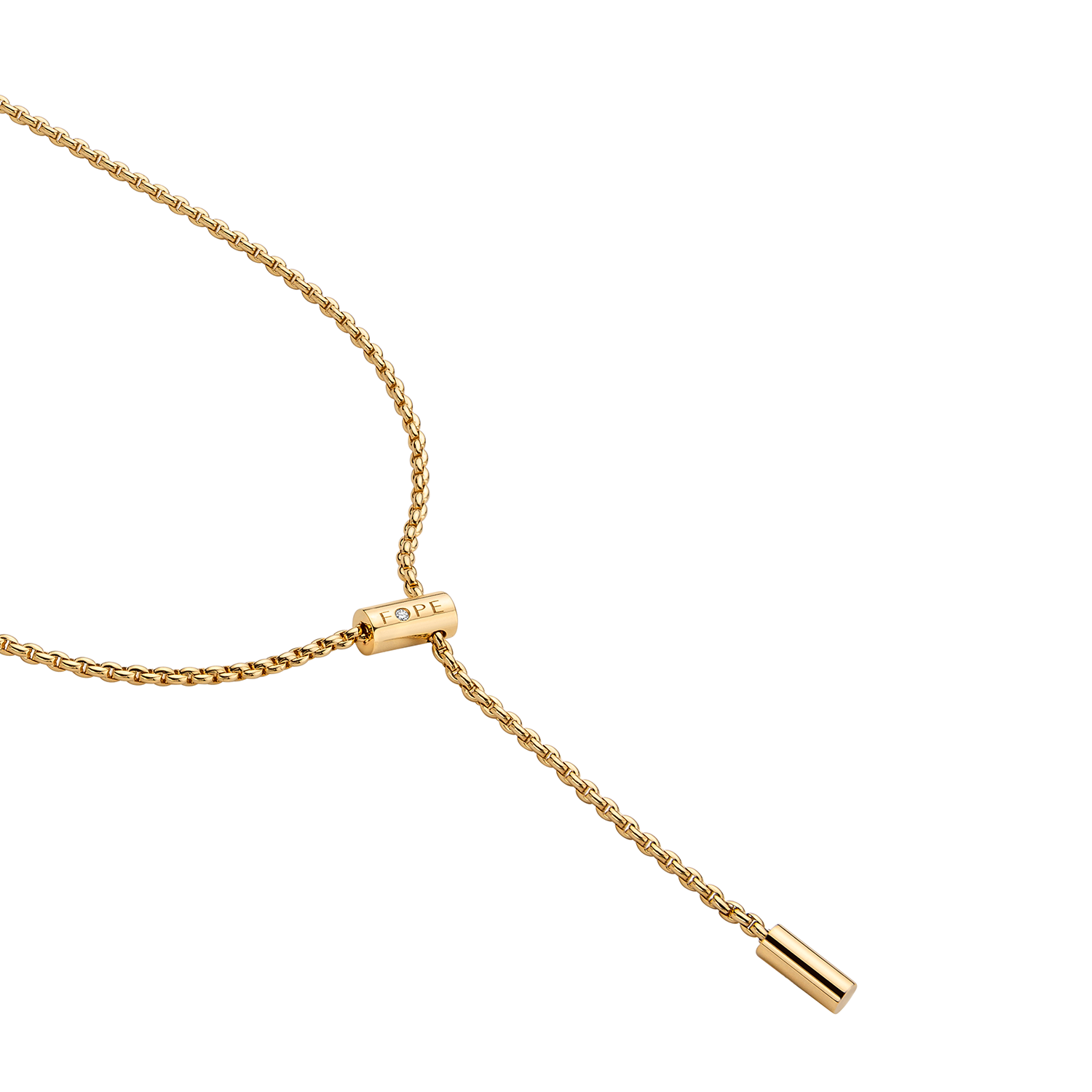 FOPE ARIA Collection 18K Yellow Gold Adjustable Lariat Necklace with Sliding Diamond Clasp 0.01cttw