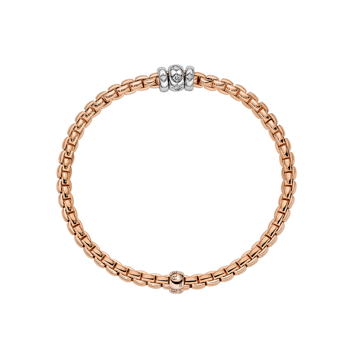 FOPE Eka 18K Rose Gold Flex'it Bracelet With Rhombus-set Diamonds Medium 0.18 ctw