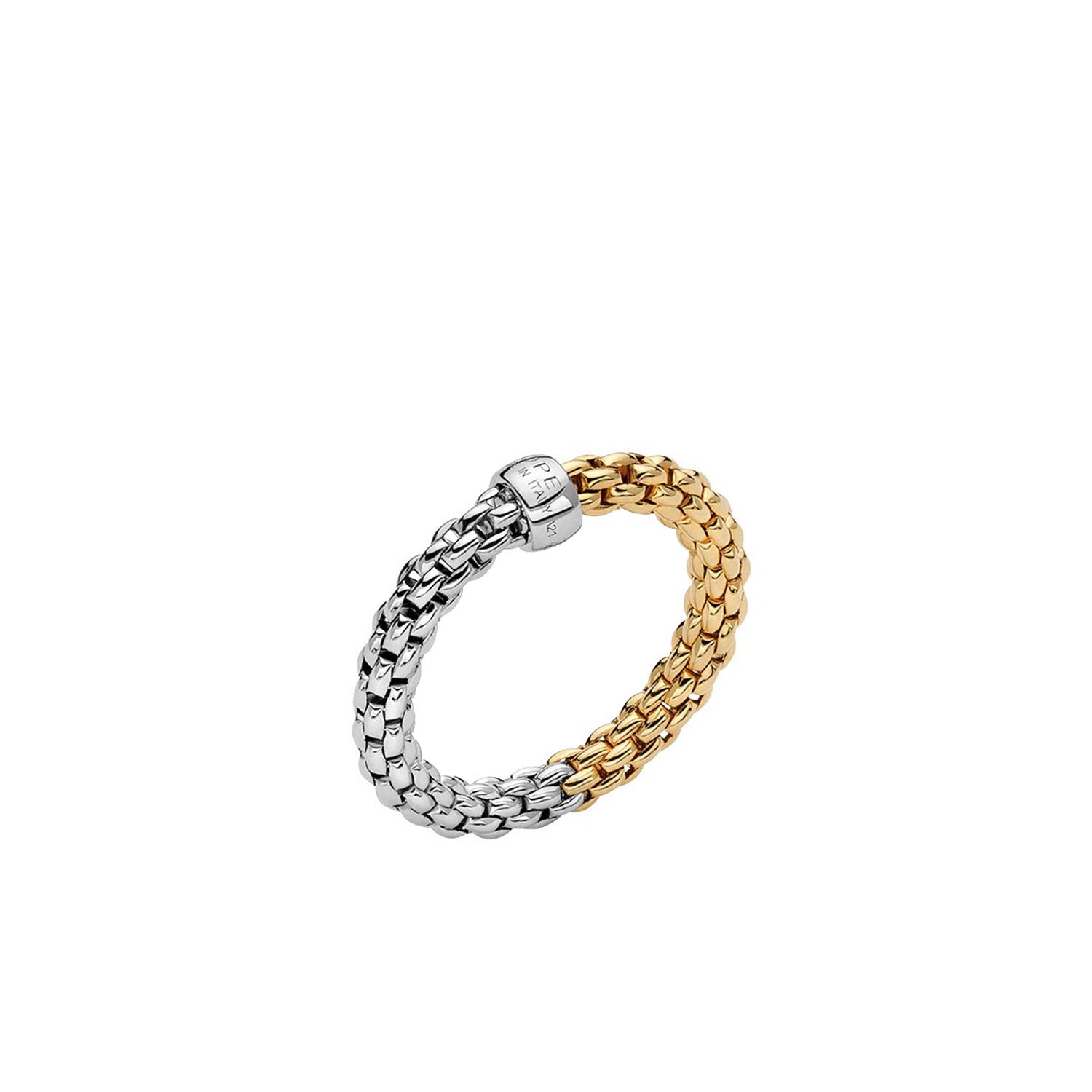 Video Thumbnail: Fope Essentials Collection Bicolour Flex It Ring With Round Mesh Flexible Ring Entirely Made of 18 Carat Gold the Gauge of the Mesh Is 3 4 Mm Code Xx Ee - Fope Essentials 18k Gold Bicolour Flex'it Ring With Round Mesh
