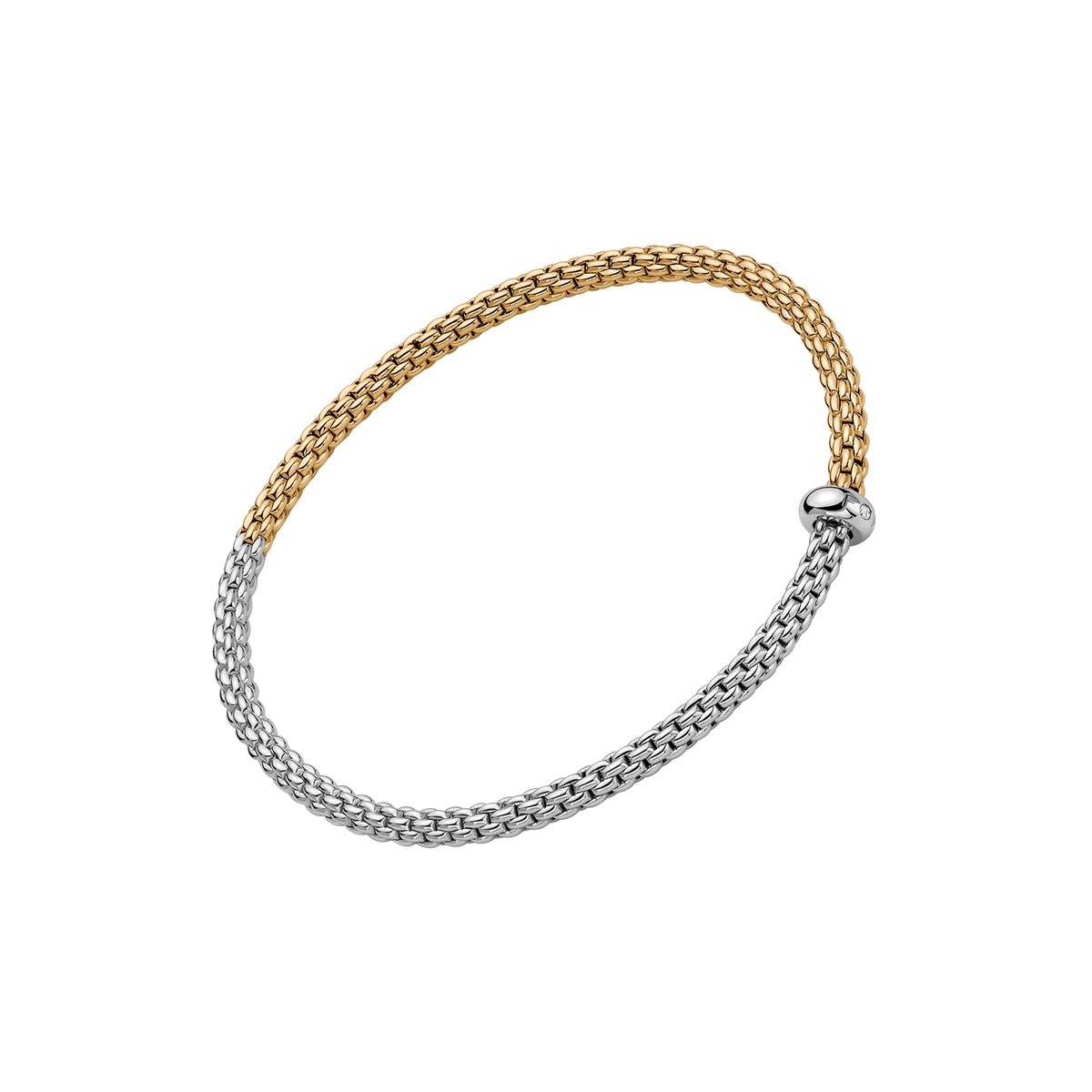 FOPE Prima 18K Yellow and White Gold Flex'it Bracelet with a Bicolour Mesh 0.10 ctw