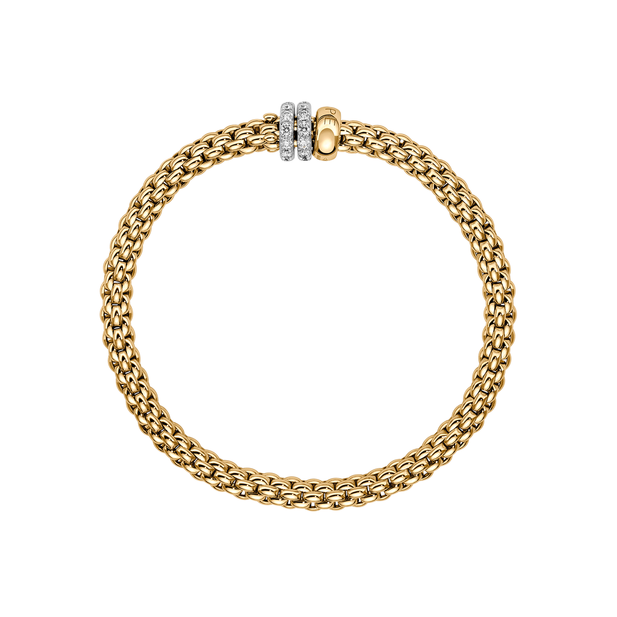 FOPE Solo 18K Yellow Gold Flex'it Bracelet with Three Rondels & Diamond Pavé 0.58ctw
